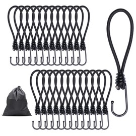 JunGG Expander with Hooks, Pack of 25, Elastic Straps with Hooks, 20 cm Tarpaulin Tensioner with Hooks, Black Rubber Tensioner for Tarpaulin Nets Tents Trailer Tarpaulin Banner