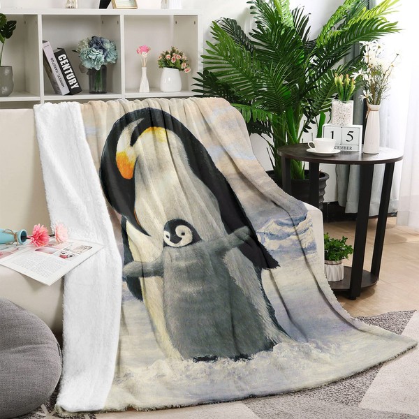 Penguin Cuddly Blanket for Women, Soft Warm Penguin Flannel Blanket Fleece Blanket 140 x 180 cm, Fluffy Penguin Children's Blanket for Girls Boys Children Adults Gift Couch Sofa Bed