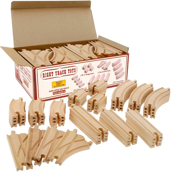 Wooden Train Track 52 Piece Set-18 Feet Of Track Expansion