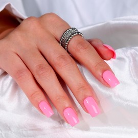 CHARMARK Press on Nails Short Square Handmade Gel Manicure, Unique Exquisite for Daily, Party, Bridal Decorations Nail Kit, 10Pcs Reusable Well Made Glue/Stick on Nail (04.pink, L)