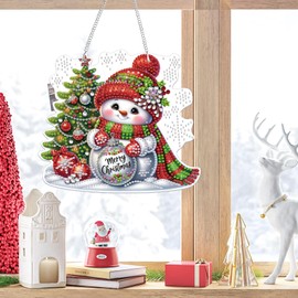Lxmsja Diamond Painting Christmas Pendant, 5D Diamond Painting Snowman Children Adults DIY Hanging Ornament Craft Set Gift Girls 7 8 9 10 11 Years, Party Wreath Door Window Decoration