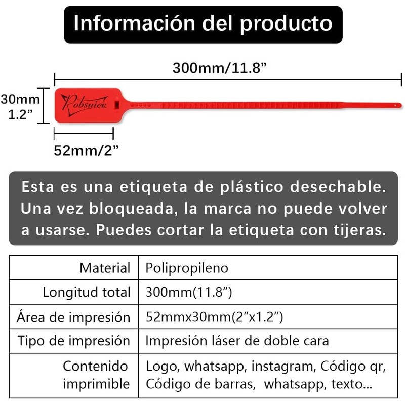 100 Etiquetas de Bridas Personalizadas Precintos de Seguridad de Plastico