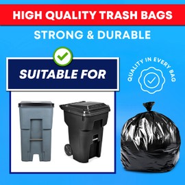 Tasker 64 Gallon Trash Bags Heavy Duty (Value-PACK 50 Bags w/Ties) 64 Gallon Trash Bags | 65 Gallon Trash Bag Heavy Duty Large Black Industrial Garbage Bags | 60 Gallon Garbage Bag