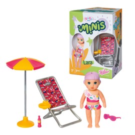 BABY born Minis 701911 Zapf Creation Sun Chair Playset with Mini Doll Lara and Deck Chair, Bright and Vibrant Colours (Tropical Print)
