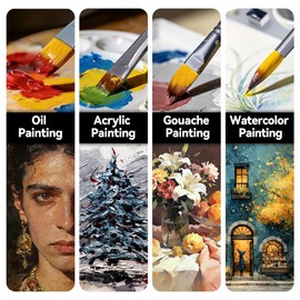Transon 16 pcs Artist Paint Brush Set Versatile for Acrylic Painting Watercolor Painting Gouache Painting Black Color