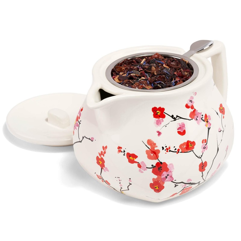 Tea Forte Fiore Sakura Cherry Blossom Ceramic Teapot with Removable