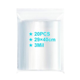 Large Resealable Ziplock Bags 29×40cm, 20PCS, 3 Mil Extra Thick Clear Plastic Grip Seal Bags with Lock Seal Zipper, Storage Pouches for Clothing T-Shirt Photo Freezer Packaging