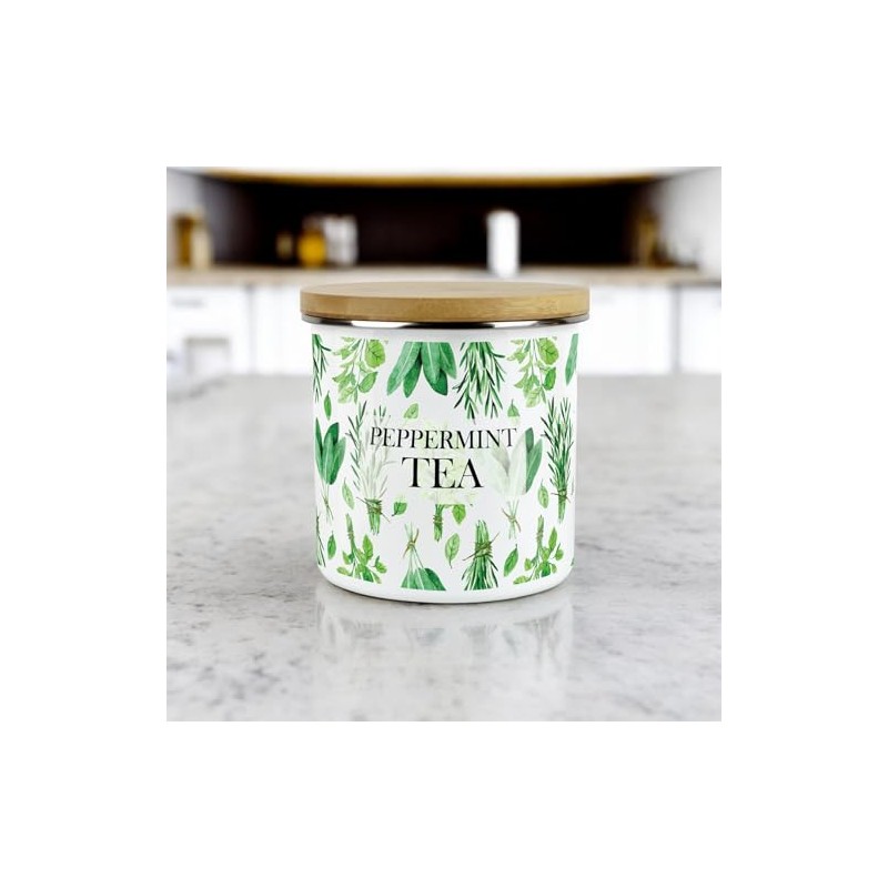 Kitchen Herbs Peppermint Tea Storage Canister - White & Green