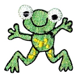 Unbranded iron on patch applique Shiny Green Frog Measures 1-1/4" tall x 1-1/4" wide