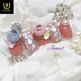 Lantern Rose Handmade Nail Tips - Long Oval / 초롱장미 수제네일팁 - 롱오발