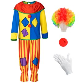 Yoroka 5Pcs Kids clown costume set Circus costume Boys and Girls Cosplay Costumes Quick Dress up for Clown(3XL)