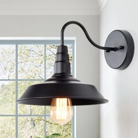 GEPOW Black Wall Sconces Lighting, Farmhouse Barn Gooseneck Wall Mount Light Fixture Industrial Lighting for Bedroom, Kitchen, Living Room, Bathroom, and Hallway