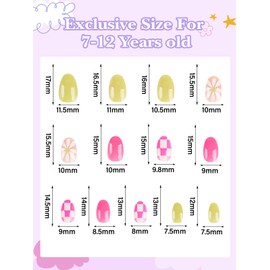 26 Pieces Press on Nails for Kids, EBANKU 1Pack Kid Fake Nail Kit Spring Flower Short Artificial False Nail Kits for Kids Girls with Nail Glue