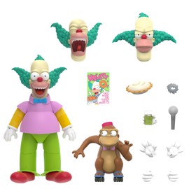 Super7 Ultimates The Simpsons Krusty The Clown - Figura de acción de 7 Pulgadas The Simpsons con Accesorios para programas de televisión clásicos coleccionables y Juguetes Retro