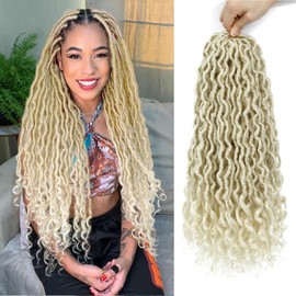 613 Goddess Locs Crochet Hair 18 Inch 6 Packs Faux Locs with Curly Ends Pre Looped Faux Locs Crochet Hair for Black Women Goddess Hair(18 Inch,6 Packs,#613)