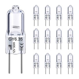 TAIYALOO GY6.35 Halogen Light Bulbs 12 Volt 50 Watt, 12 Pack 2 Pin GY6.35 Base Bulb, Replacement T4 Tubular JCD Type Bulb for Ceiling Lights, Table Lamp, Chandelier, 2700K Warm White, Dimmable