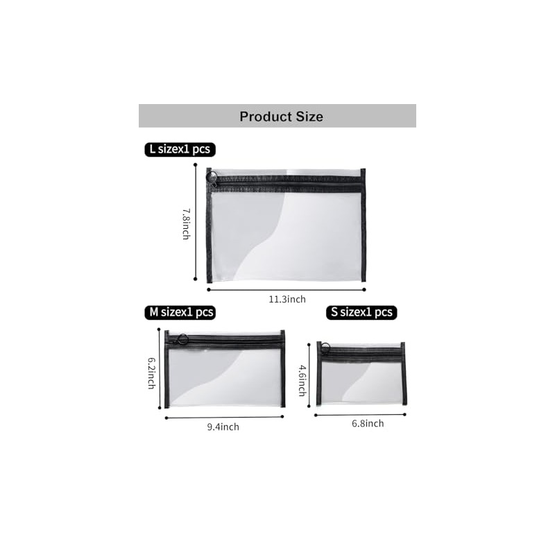 3 Pack Clear Makeup Bags - Organize Your Essentials in
