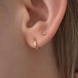 Leang 14K Gold Field Plain Mini One-Touch Ring Earrings Pair S / 르앙 14K 골드필드 플레인 미니 원터치 링 귀걸이 한 쌍  S