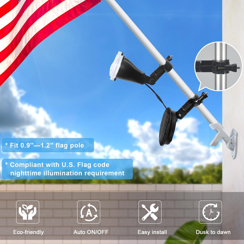 Solar Flag Pole Light, Flagpole Light Solar Powered, Super Bright