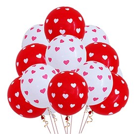 AVMBC Heart Balloons Red and White Latex Balloons Heart Shape Balloons for Valentines Day Propose Marriage Wedding Party Decorations 30 Pcs