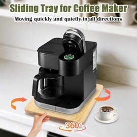 Sliding Tray for Coffee Maker, Pine Wood 360° Rolling Tray with Wheels, Sturdy Kitchen Appliance Sliders for Countertop, Blender, Toaster, Air Fryer, Pot(Natural, 13”W x 16”D)