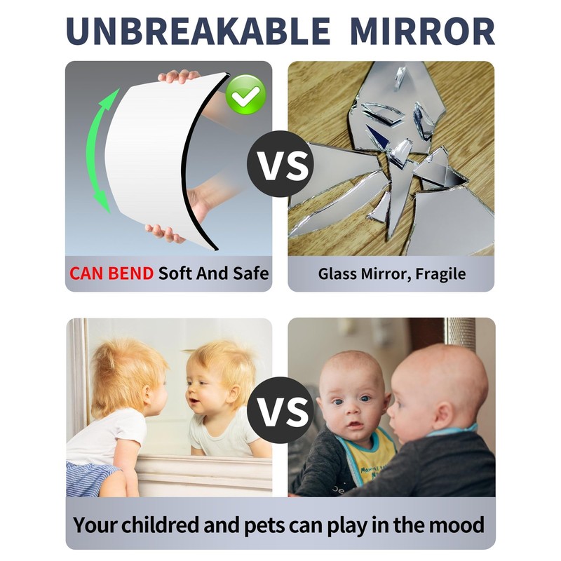 Unbreakable Mirror for Wall, Full Body Mirror for Kids, 4Pack