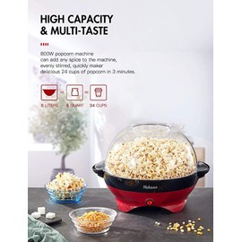 Popcorn Machine, 6-Quart Popcorn Popper maker, Nonstick Plate, Electric Stirring with Quick-Heat Technology, Cool Touch Handles (Red&Black)