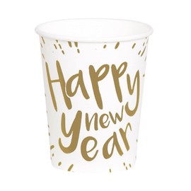 Boland 13455 Happy New Year Party Cups, Pack of 10, 210 ml, Party Tableware, 100% Paper, New Year, New Year's Eve