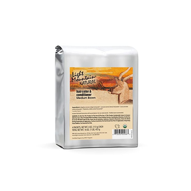 Light Mountain Natural Bulk Hair Color and Conditioner, Medium Brown,