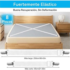 Sujetador de Sabanas de Cama, 8 Piezas Tirantes para Cama Clips de metal y bandas de alta densidad, ligas para sabanas y gancho espiral para sabanas en colchón o sofá
