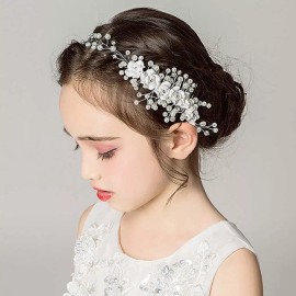 Campsis Diadema Para Niña De Flores, Diseño De Perlas Blanca