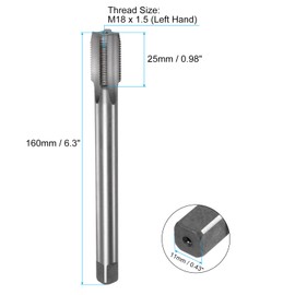 sourcing map Metric Thread Tap M18 x 1.5 H2 Left Hand 160mm Extra Long Straight Flute Screw Thread Milling Machine Taps Threading Tapping Repair Tool