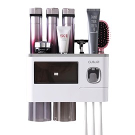 Soporte para Cepillos Dientes Multifuncional,Porta Cepillos Dentales Montado en la Pared, Dispensador Automático de Pasta de Dientes con 2 Tazas,Organizador de Baño Caja sin Perforación