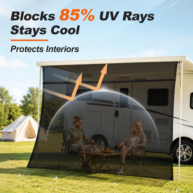 GEARBONE 9'x17'3" RV Awning Sun Shade Screen, Mesh Sunshade for