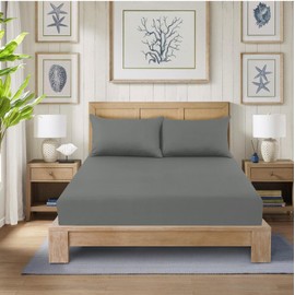 CHARKHAH Polycotton Fitted Sheet for Single Double King Super King Bed 200 Thread Count Anti Wrinkle Plain Bedding 25 cm Extra Deep Fitted Sheets Cover with Elastic Edges (Grey, Single)
