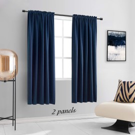 DONREN 72 Inch Navy Blue Blackout Curtains for Craft Room - Thermal Insulated Room Darkening Rod Pocket Curtains,Set of 2 Panels