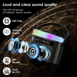 Konylsc Karaoke Machine,Karaoke Machine with Lyrics Display,Portable Bluetooth 5.3 Karaoke Speaker with Upgraded Dual Speakers for Kids and Adults,with White Noise and Night Light Function (Black)