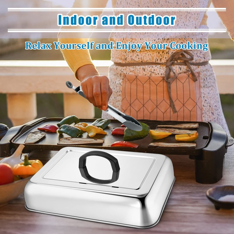 HaSteeL Rectangular Basting Cover, Stainless Steel Cheese Melting Dome Steaming