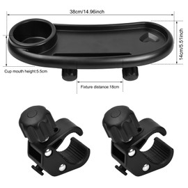 Universal Pram Tray, 3-in-1 Snack Tray for Prams, Removable Pram Accessories, with Snack Tray and Phone Holder, with Adjustable Clip, for Outdoor, Black
