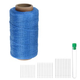 HARFINGTON Thread for Sewing Upholstery Thread 284 Yards 260m 150D Waxed Polyester Thread Wear-Resistant Embroidery Cord String Cotton with 30pcs Needles for Quilting Leather, Blue
