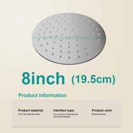 AULEEND All Metal Rain Shower Head - Heavy Duty Stainless Steel, Easy Install, High Water Flow, Ultra-Thin Modern Design for Bathroom (Brushed Nickel, 8)