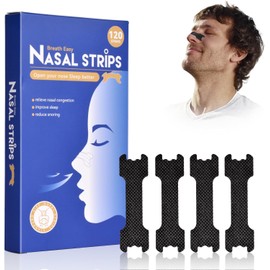 Tiras Nasales Antironquidos - 120 Nasal Strips para Alivio Instantáneo de la Congestión, Mejor Respiración y Sueño, Ideales para Deporte, Mejoran la Oxigenación - Hipoalergénicas y Seguras para la Piel (Negras)