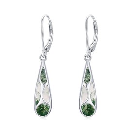 HPQQ Moss Agate Earrings for Women 925 Sterling Silver Dangle Leverback Earring Jewelry Birthday Christmas Gifts for Women Her