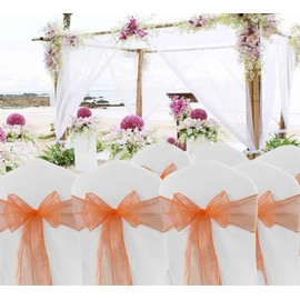 Brown Organza Chair Sashes 50 Pack for Wedding, MAGTOWNE Brown Chair Bows Sashes for Party, Brown Chair Sashes for Ceremony Banquet Baby Shower Decorations Chair Ties