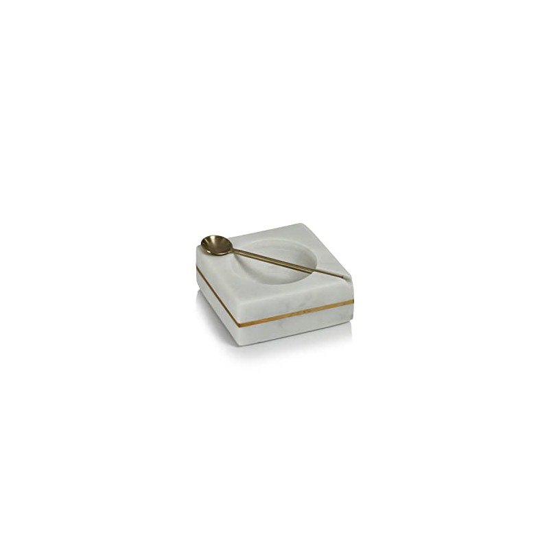 Zodax | White Marble and Brass | Square Salt and