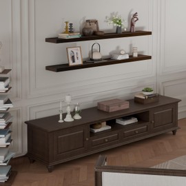 IEO 60 Inch Long Wooden Floating Shelves for Room Wall, Natural Wood Floating Shelves Wall Mounted Kitchen Shelf for Living Room, Bedroom, Kitchen,Bathroom, Storage, Set of 2