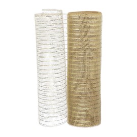PATIKIL Decorative Mesh Ribbon, 10 Inch x 10 Yard Mesh Ribbon Roll Foil Metallic for Christmas Tree Wreath Decoration, Champagne