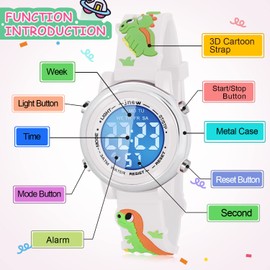 SUPZOE Kids Watches for Girls Ages 5-7 - Dinosaur Waterproof Toddler Digital Watch - Toys Gifts for 3 4 5 6 7 Year Old Girls Boys - Toddler Educational Learning Toys - Girl Birthday Gift Ideas