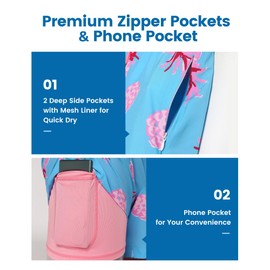 maamgic Mens Swim Trunks with Compression Liner 5" Stretch Athletic Swimming Shorts Quick Dry with Zipper Pockets No-Chafing Board Shorts Blue-Pink Pineapple Medium