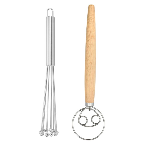 2-Piece Set, 10 Bead Stainless Steel Whisk & Dough Mixer